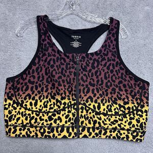 Torrid Brown Yellow Zip Front Low Impact Wireless Sports Bra 3 Animal Print